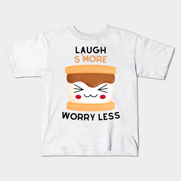 Laugh S'More Worry Less - Super Happy Marshmallow Face Kids T-Shirt by Double E Design